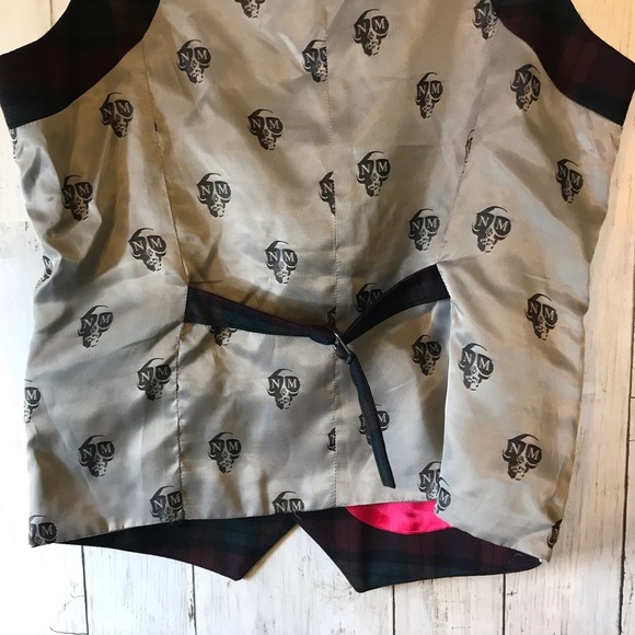 Noose & Monkey Ginsberg Plaid Double Breasted Waistcoat Vest Skull Print Back - Picture 10 of 16